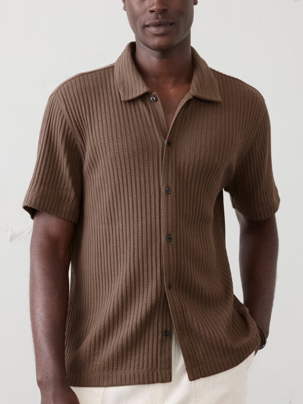 Banana Republic Standard-Fit Pointelle Button-Down Polo, Medium, EUC